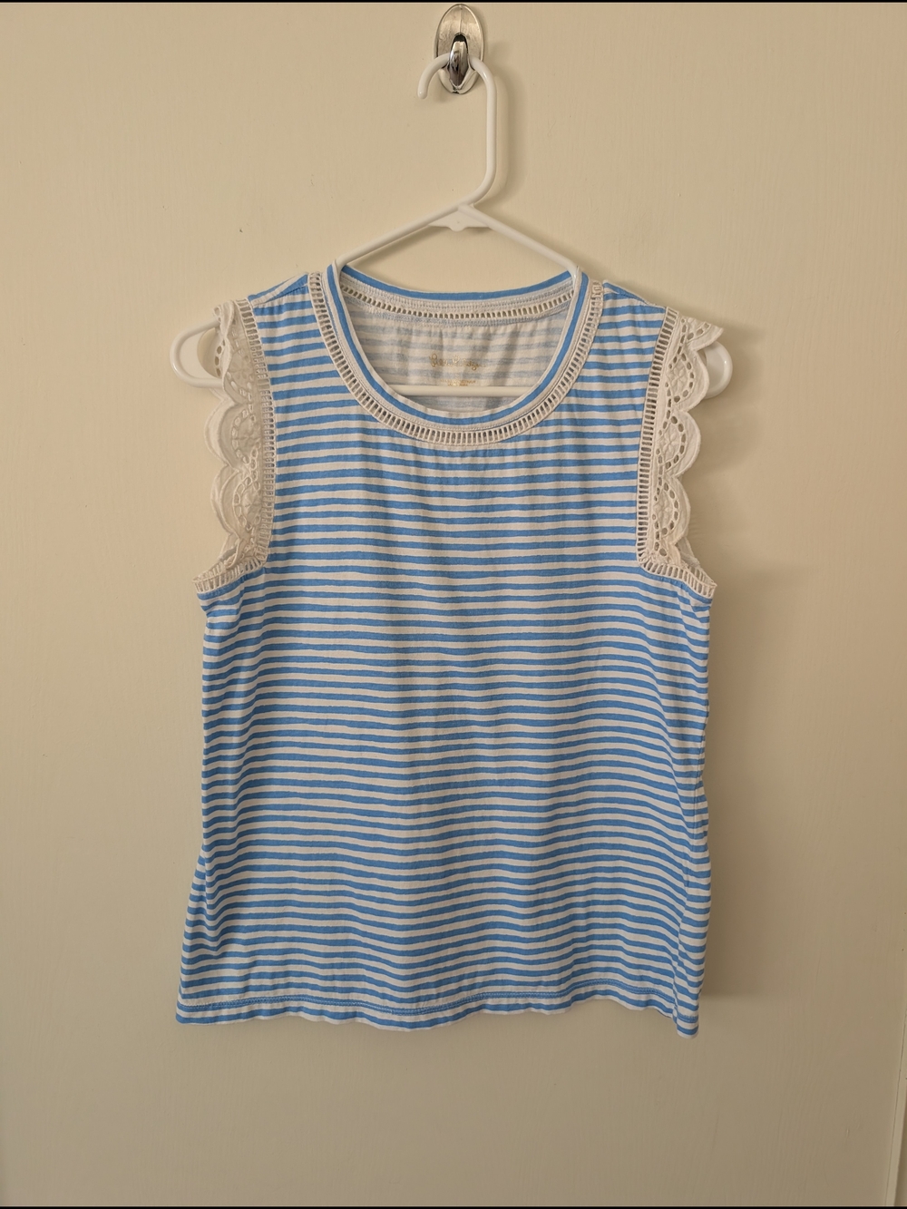 Lilly Pulitzer Womens Small Sleeveless Top Lace Blue White Striped 100% Cotton